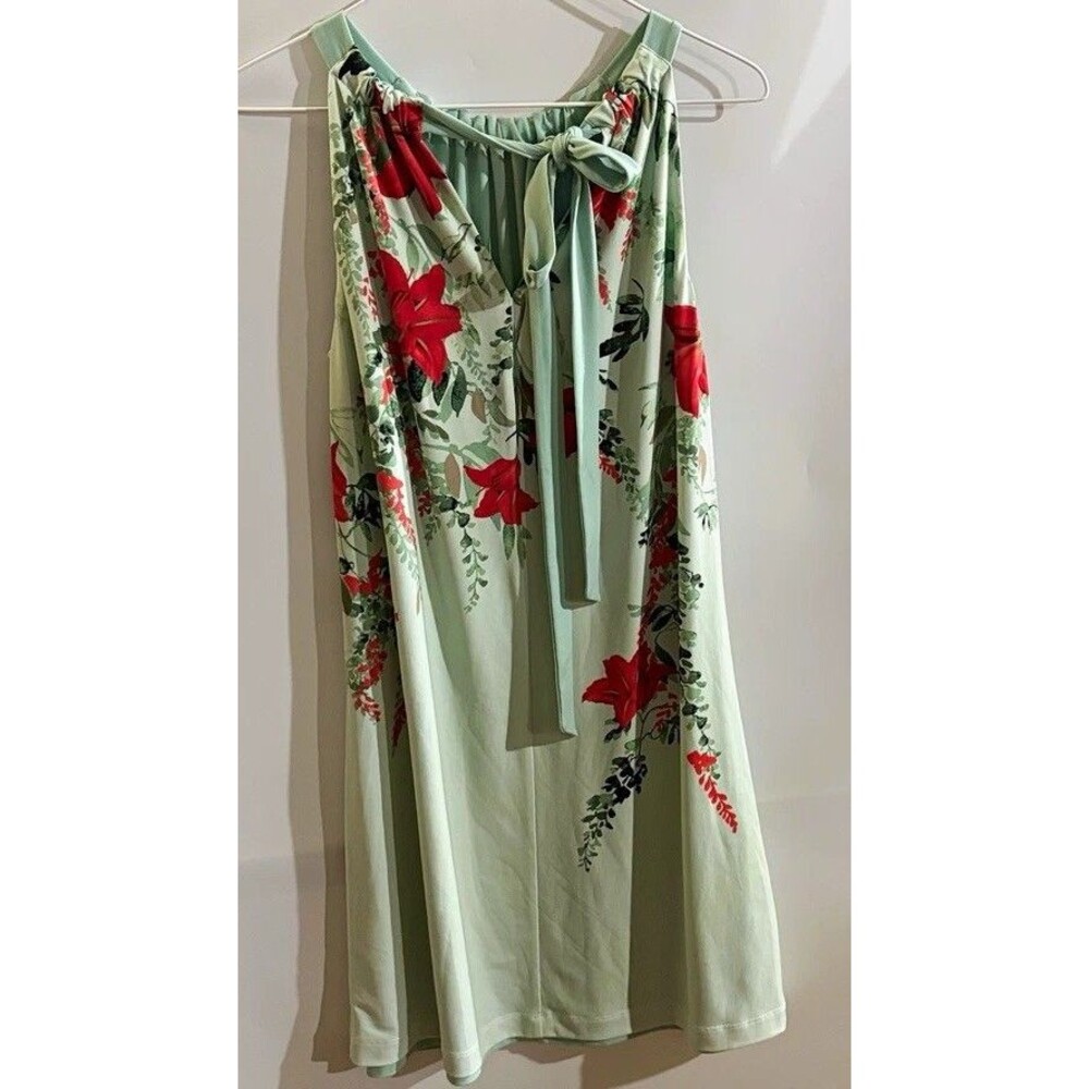 White House Black Market Floral Green/Red Sleeveless Knee Length Sundress